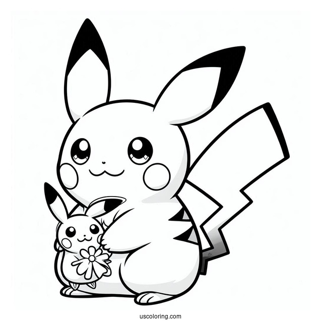 Pichu Coloring Page Holding Mimikyu s Tail