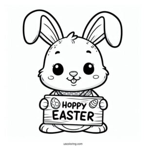 Easter Bunny Coloring Page Holding Hoppy Easter Sign For Kids