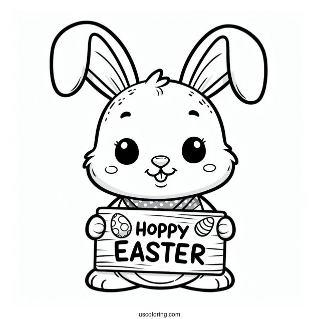 Easter Bunny Coloring Page Holding Hoppy Easter Sign For Kids
