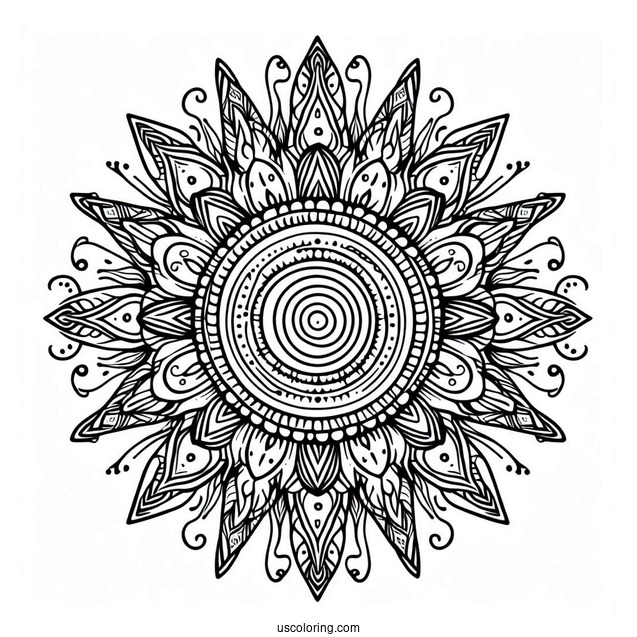 Sun Mandala With Normal Sun Coloring Page