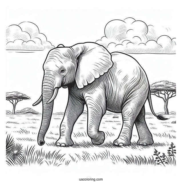 African Bush Elephant Walking On Plains