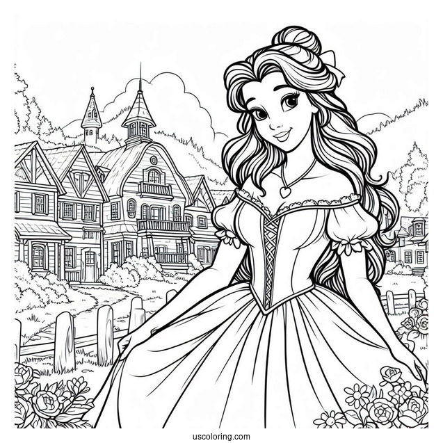 Belle Wearing Blue Dress In The Village