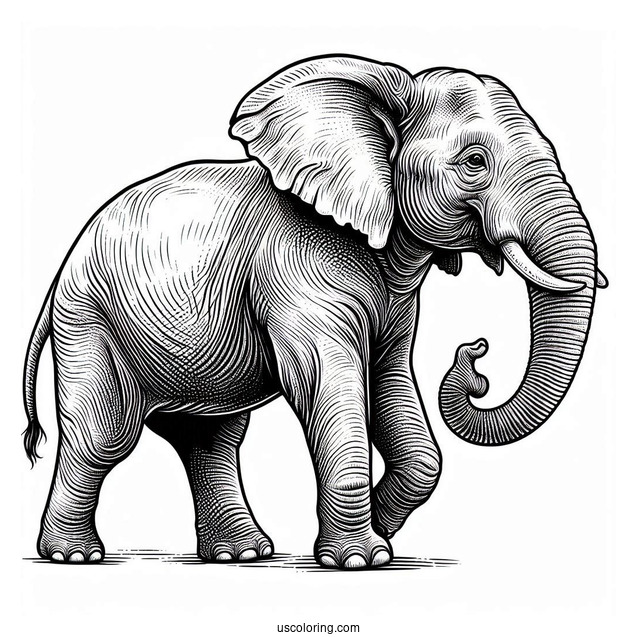 Side On View Of Asian Elephant To Color