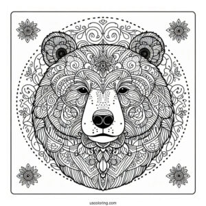 Detailed Bear Coloring Page Mandala