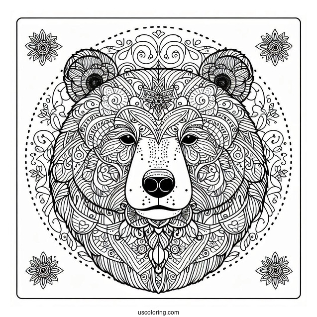 Detailed Bear Coloring Page Mandala