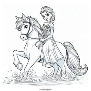 Elsa Riding Water Horse (The Nokk) Coloring