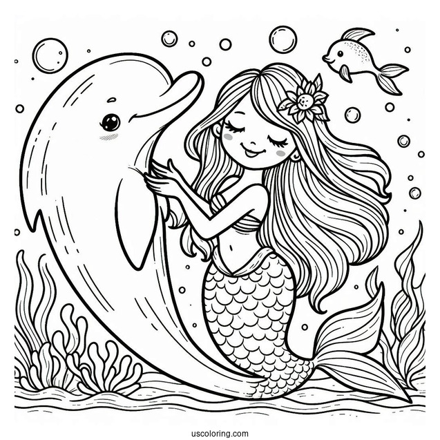 Dolphin And Mermaid Coloring Page For Kids