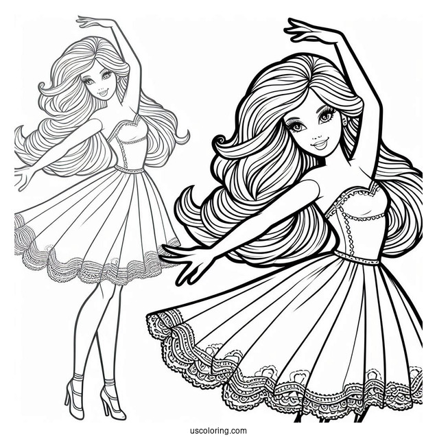 Barbie Dancing Coloring Page