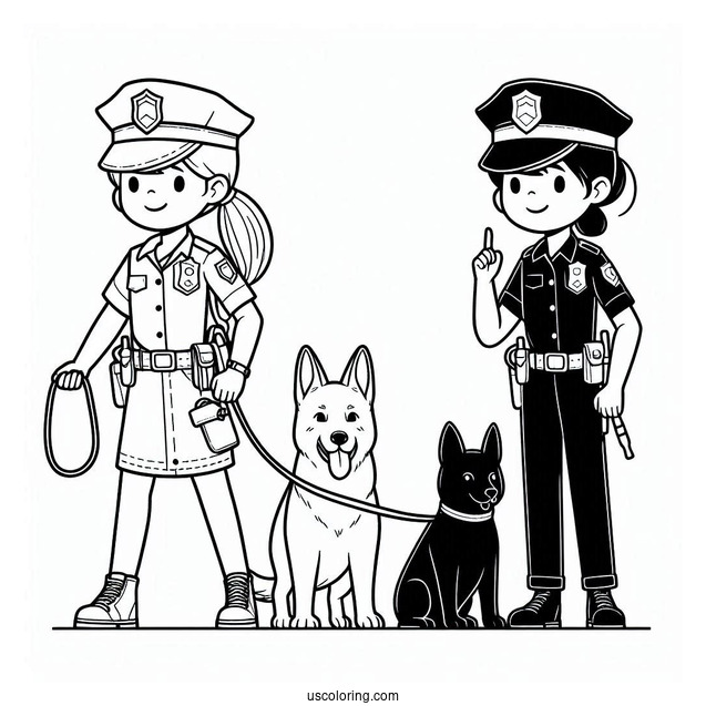 Coloring Sheet Of Police Officer With K-9 Dog