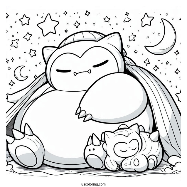 Detailed Munchlax And Snorlax Coloring Page Sleeping Under The Stars