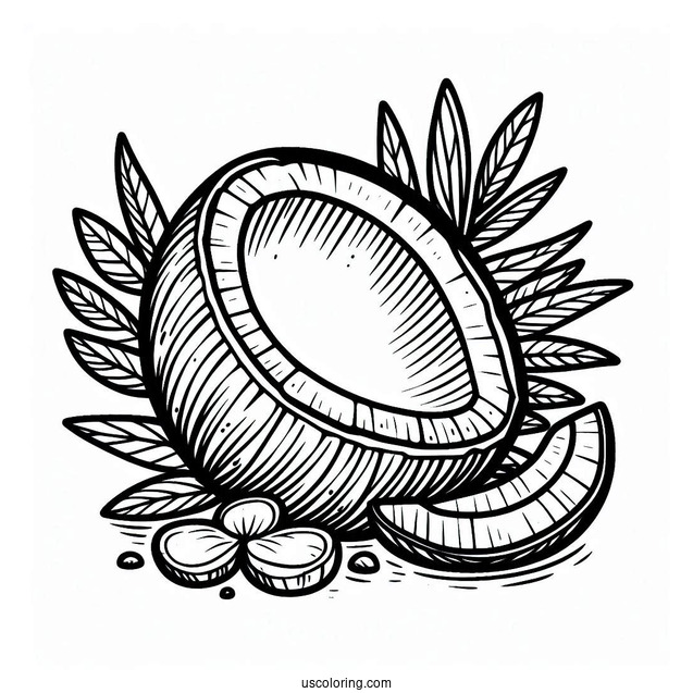 Halved Coconut Coloring Page For Kids
