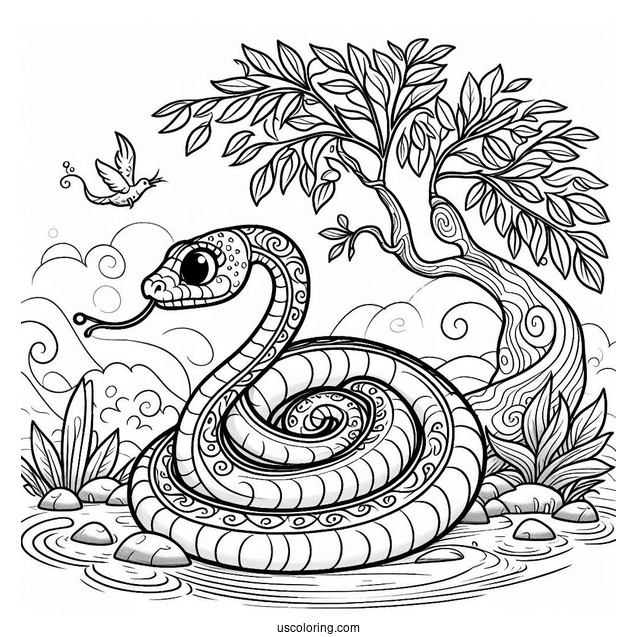 Jungle Book Coloring Page Of Kaa The Snake In A Coil