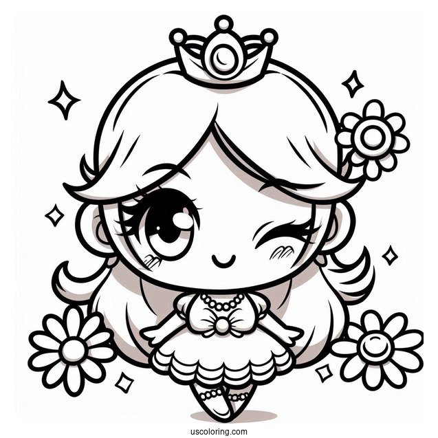 Chibi Princess Daisy Coloring Page Winking For Preschoolers