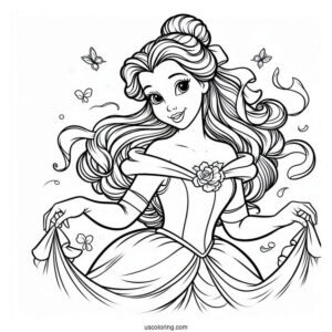 Easy Coloring Sheet Of Princess Belle