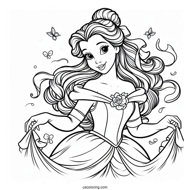 Easy Coloring Sheet Of Princess Belle