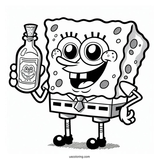 Harold SquarePants Coloring Page Holding Bottle