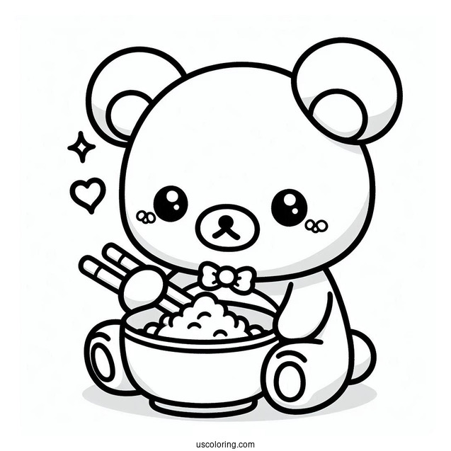 Rilakkuma Coloring Page Of Kawaii Chairoikoguma Eating Rice Bowl For Kids