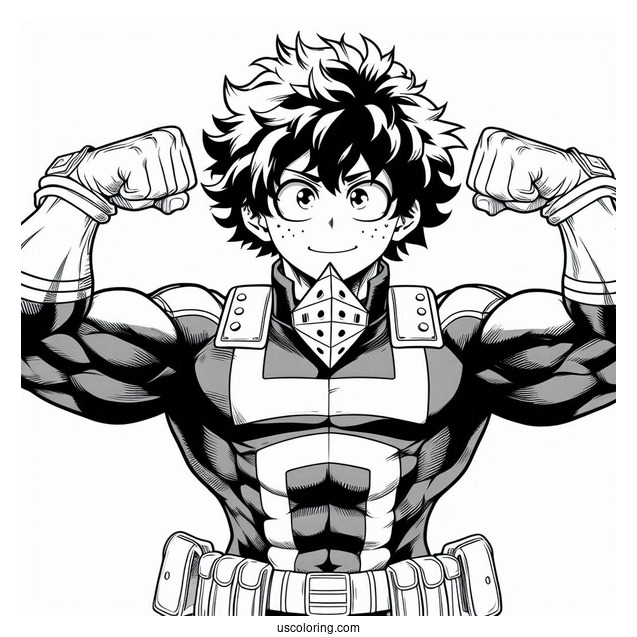 Izuku Midoriya In Front Of Muscular Deku Coloring Page