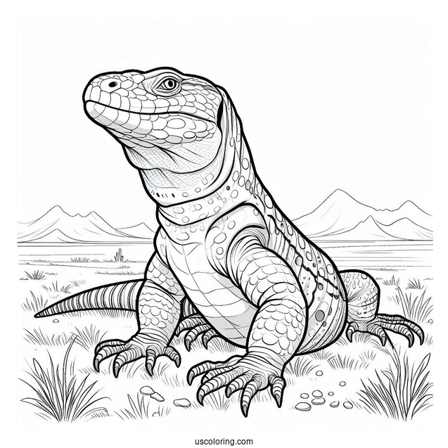 Lizard Coloring Page of Large Egyptian Uromastyx On Field