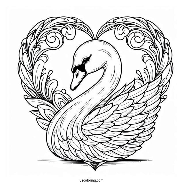 Swan Coloring Page Forming Heart Shape With Their Necks