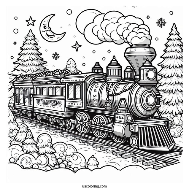 The Polar Express Coloring Page Of Train On Christmas