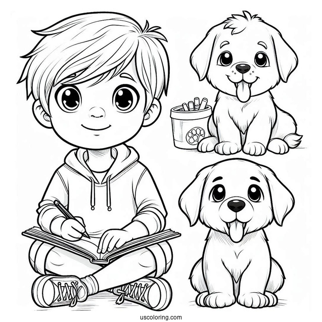 Coloring Page Of Boy With His Dog Best Friend