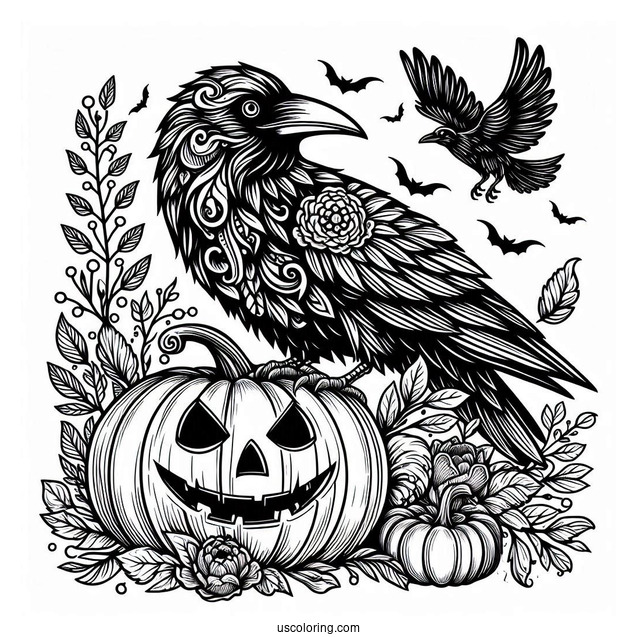 Raven Coloring Page Inside A Jack O Lantern