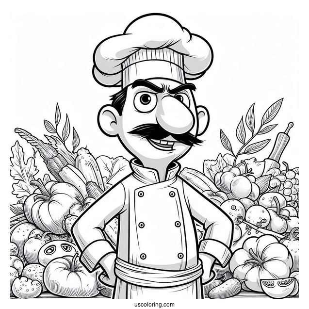 Ratatouille Coloring Page Of Angry Chef Skinner With Vegetable Background