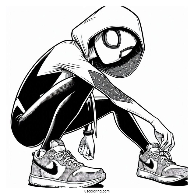 Miles Morales And Spider-Gwen Coloring Page Wearing Nikes