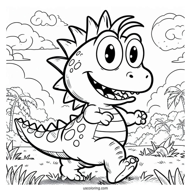 Rugrats Coloring Page Of Reptar The Dinosaur Walking On Grass