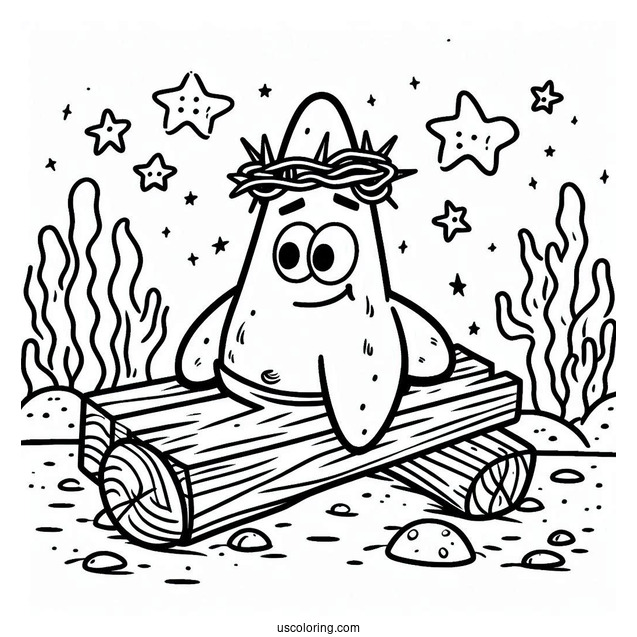 Patrick Star Coloring Page With Nail And Plank On His Head