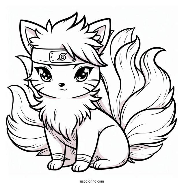 Cute Nine Tails Fox Naruto Coloring Page For Preschoolers