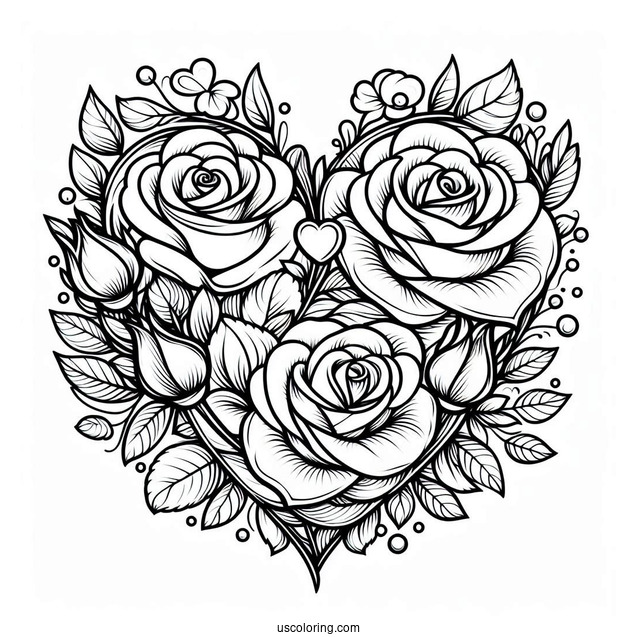 Love Heart Shape With Roses To Color