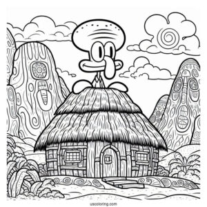 Squidward Coloring Page Moai House