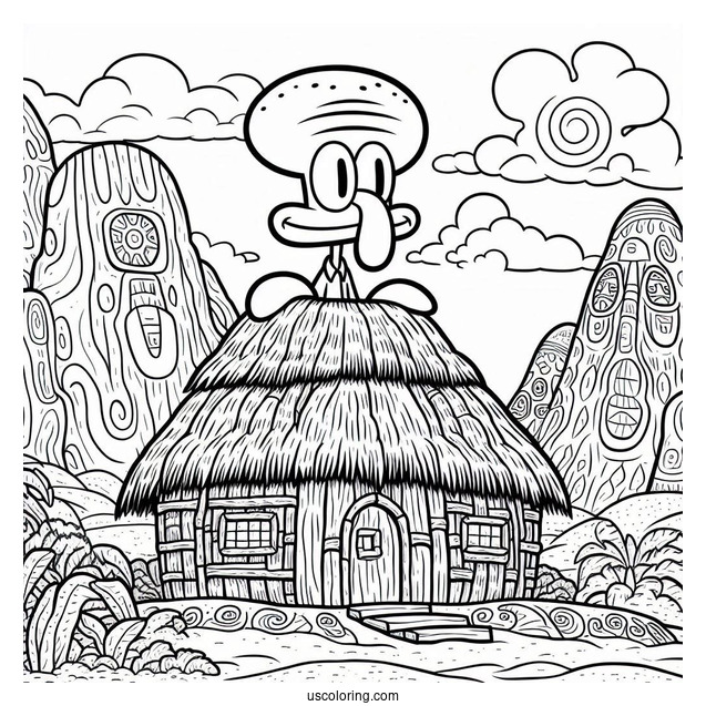 Squidward Coloring Page Moai House