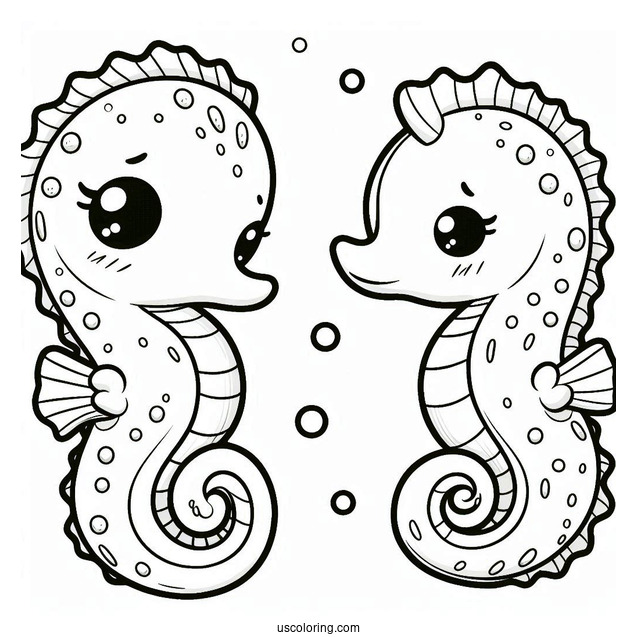 Kawaii Seahorse Coloring Page