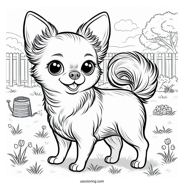 Smiling Short Hair Chihuahua Coloring Page In Backyard