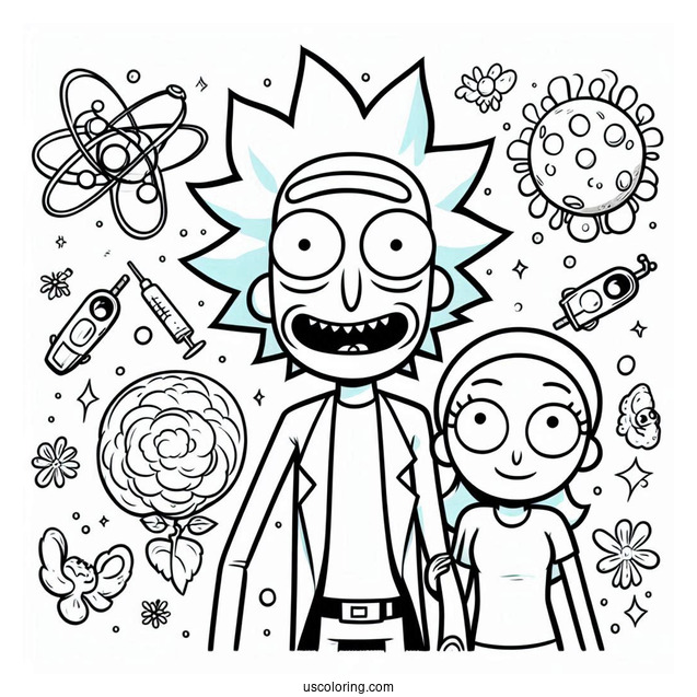 Rick, Morty, Summer, And Beth Coloring Sheet