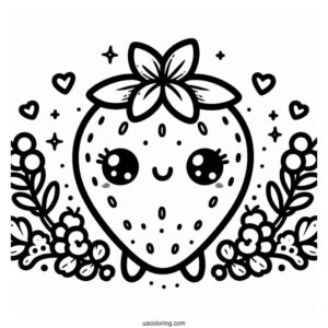 Cute Kawaii Strawberry Coloring For Preschoolers