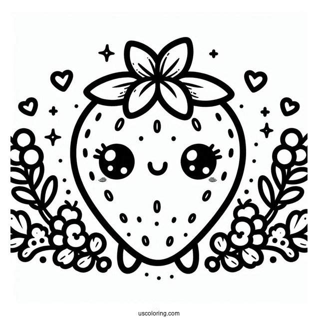 Cute Kawaii Strawberry Coloring For Preschoolers