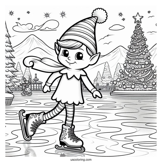 Elf On The Shelf Ice Skating To Color