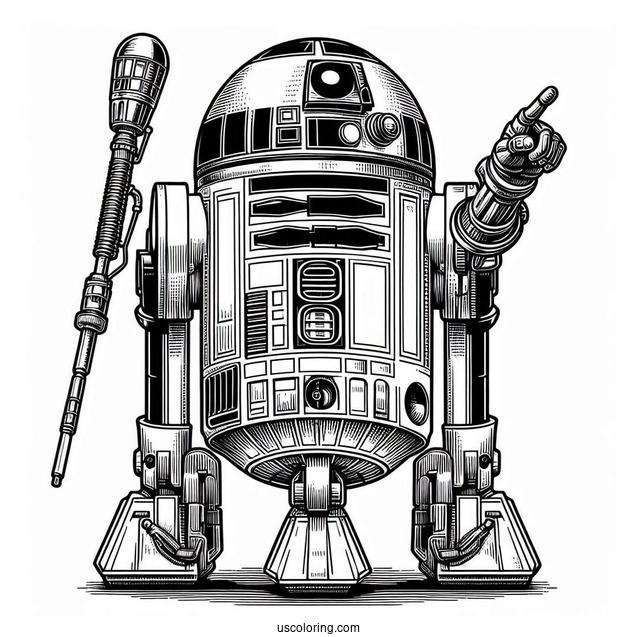 Detailed R2-D2 Coloring Page With C3PO