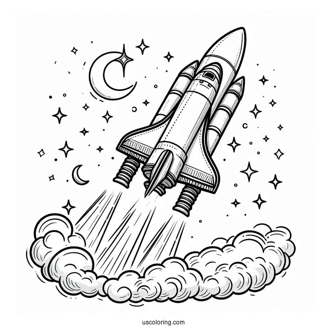 Space Shuttle Rocket Taking Off Coloring Page