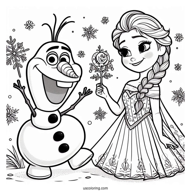 Olaf With Anna And Elsa To Color