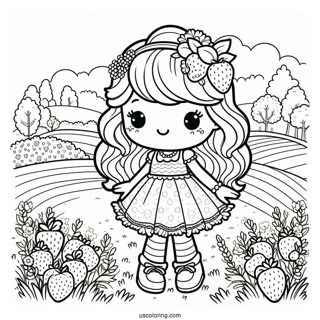 Strawberry Shortcake Coloring Page Standing In Field