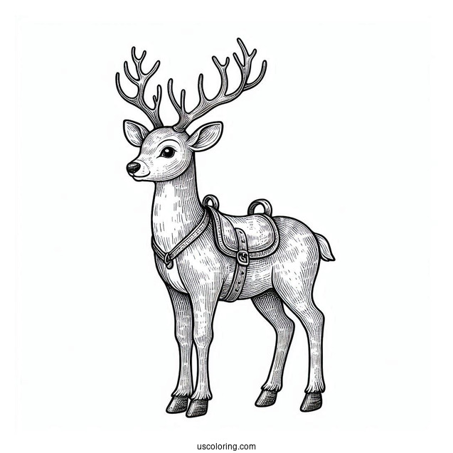 Realistic Looking Reindeer Wearing a Christmas Saddle