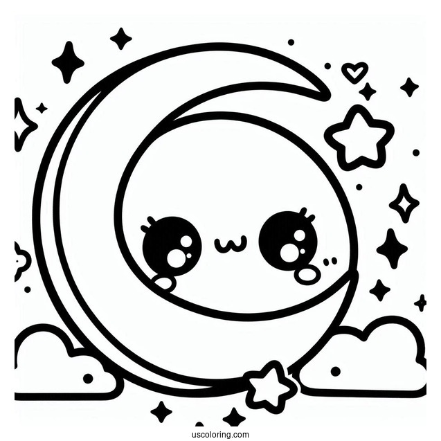 Kawaii Themed Moon Coloring Page