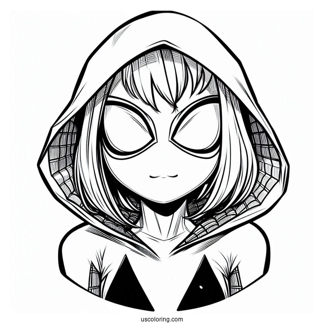 Close Up Of Spider Gwen Coloring Page For Preschoolers
