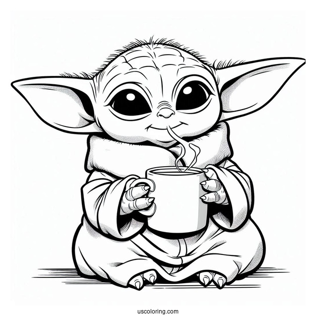 Baby Yoda Drinking Tea To Color