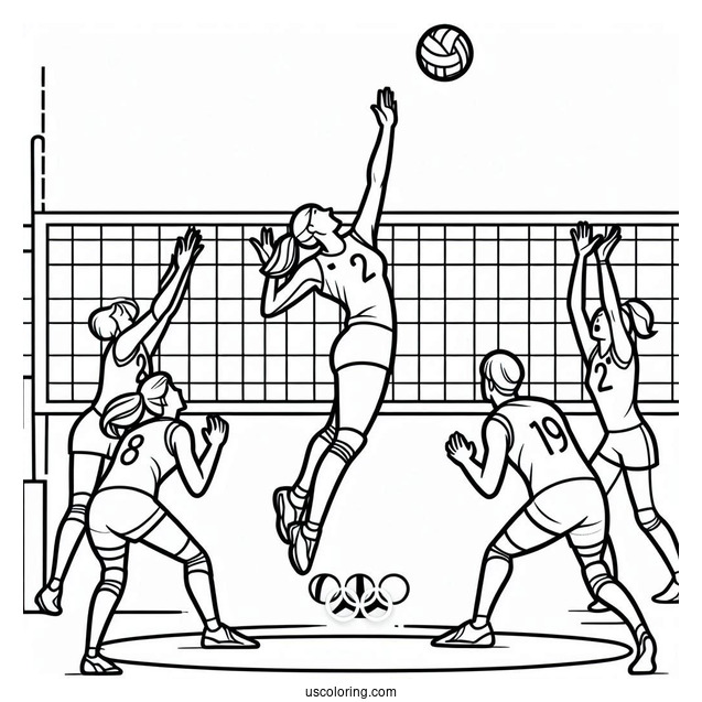Volleyball Players Competing In The Olympics Coloring Page